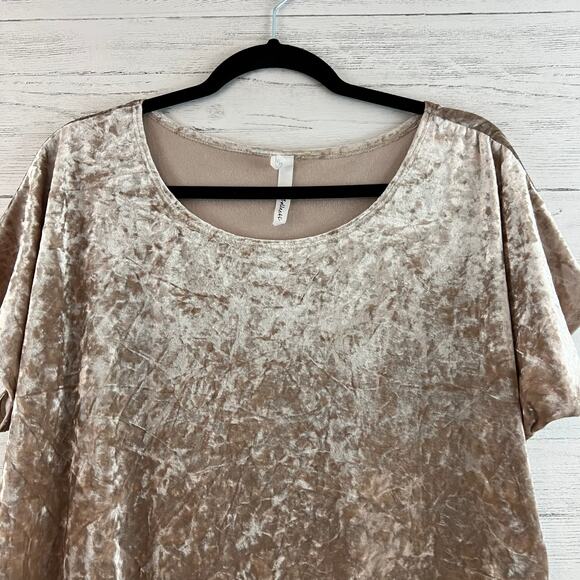 NY Collection Blush Pink Crushed Velvet Short Sleeve Top Size L - Picture 6 of 6